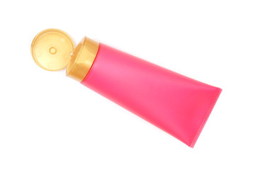 pink plastic tube with  flip top lid  for cosmetic