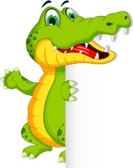 crocodile cartoon with blank sign