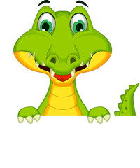 crocodile cartoon with blank sign