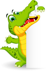 crocodile cartoon with blank sign