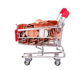 money  in Shopping Cart Isolated On White Background