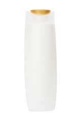 white plastic bottle with gold flip top lid for cosmetic