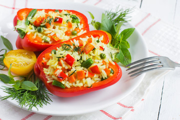 Stuffed peppers with rice and vegetables