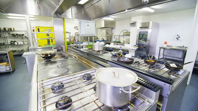 View around an empty commercial kitchen
