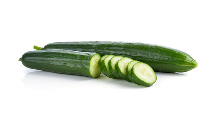 Cucumber and slices isolated over white background