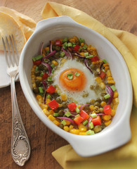fried egg with vegetables