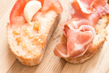 Slice of jamon snack on tapas