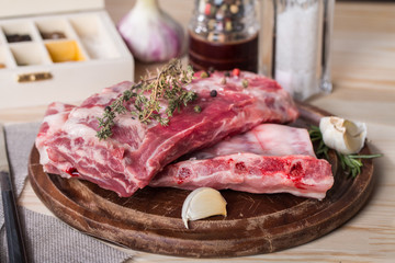 Fresh pork ribs, meat  with garlic allspice