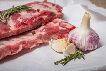 Fresh pork ribs, meat  with garlic allspice