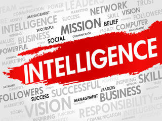 Intelligence word cloud, business concept