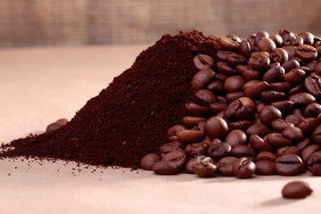 Coffee beans and powder