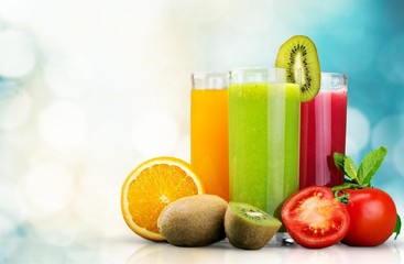 Diet. Fresh vegetable juices isolated on white