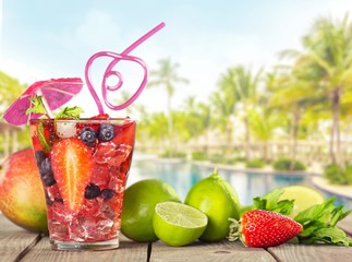 Beach. Fruit cocktail on a beach