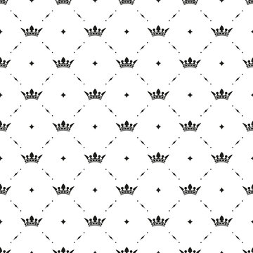 Seamless vector black pattern with king crowns