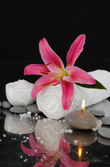 Spa feeling with towel, pink lily,stones,