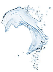 Blue Water splash isolated in motion on white background