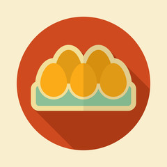 Chicken eggs in a tray retro flat icon with long shadow