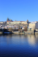 Winter Prague gothic Castle above River Vltava, Czech Republic