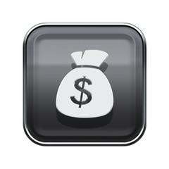 dollar icon glossy grey, isolated on white background