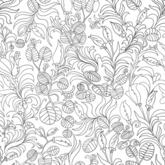 seamless pattern Nouveau. Leaves flowers. black and white drawin