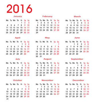 simple calendar 2016
