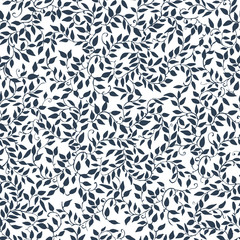 seamless pattern dark blue tracery garden. Twisted petals. leaf