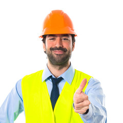 Worker with thumb up