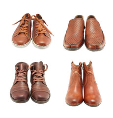collection of leather shoes for men and women,isolated on white 