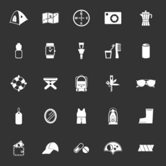 Camping necessary icons on gray background