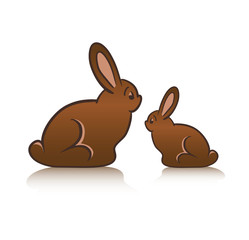 Chocolate rabbits on white background