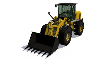 Wheel loader bulldozer isolated on white background