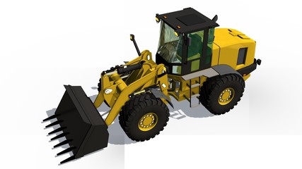 Wheel loader bulldozer isolated on white background