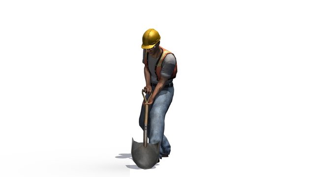 Construction worker with helmet and shovel