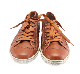 collection of leather shoes for men and women,isolated on white 