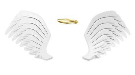 Angel White Wings with Golden Nimbus isolated on white background
