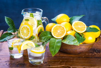 Fresh detox drink, glass with lemonade and mint.