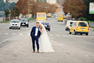 Happy bride and groom on their wedding