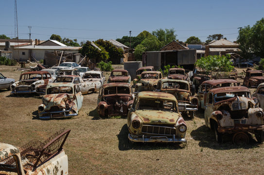 Old retro cars at the junkyard