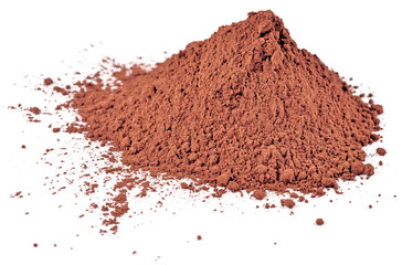Heap of cocoa powder on a white