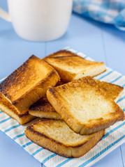 Breakfast toasts with a cup of coffee