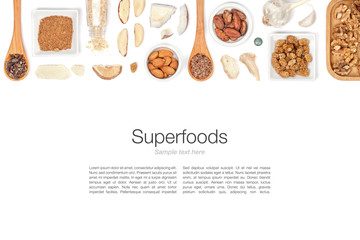 various superfood on white background top view