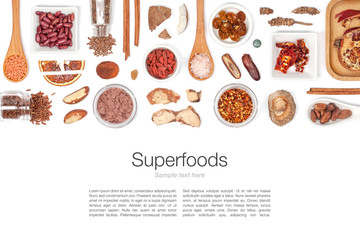 various superfood on white background top view