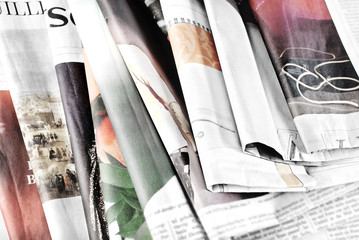 Old newspapers lying in disorder