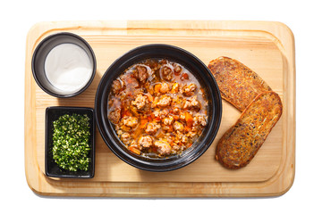 Soup with condiment