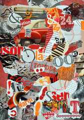 mood board made of magazines in red, orange, black colors