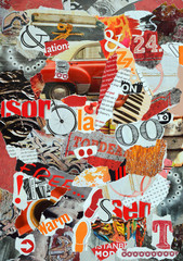 Mood board made of magazines in red,orange and black colors