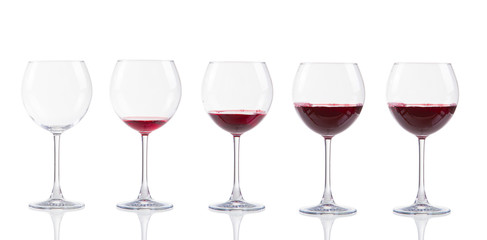Set of glasses with red wine
