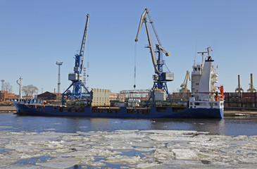 Cargo ship moored at the pier