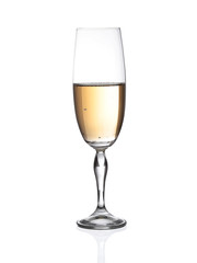 Champagne in a glass. Isolated on white background