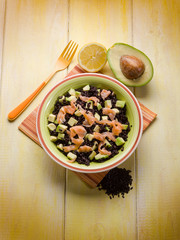 black rice with avocado and smoked salmon